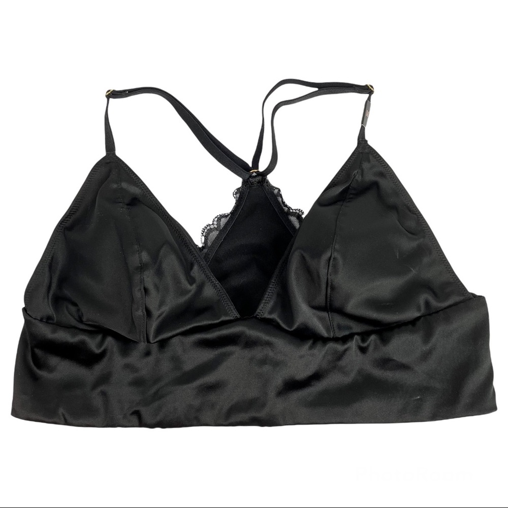 NWT Victoria’s Secret Black Satin Wide Band Racerback Bralette Padded - Picture 3 of 11